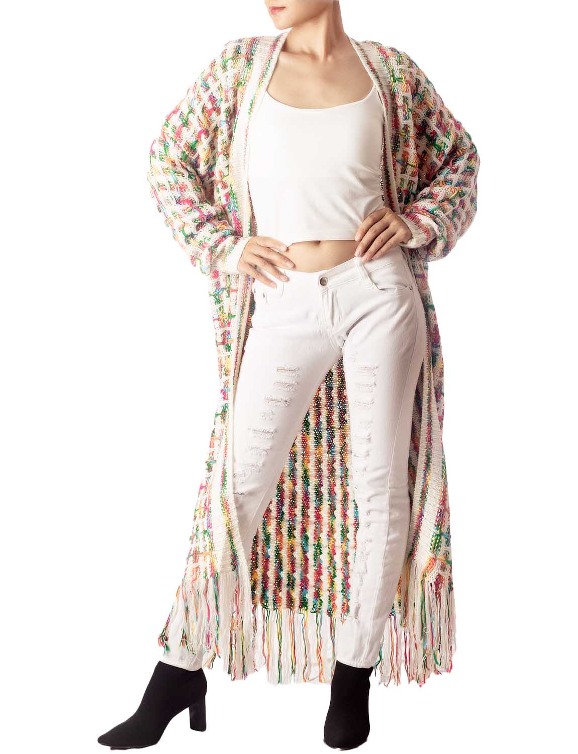 Women's Sweater Loose Oversized Casual Tassels Maxi Long Sleeve Cardigan