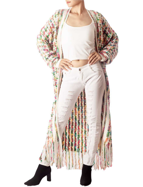 Women's Sweater Loose Oversized Casual Tassels Maxi Long Sleeve Cardigan