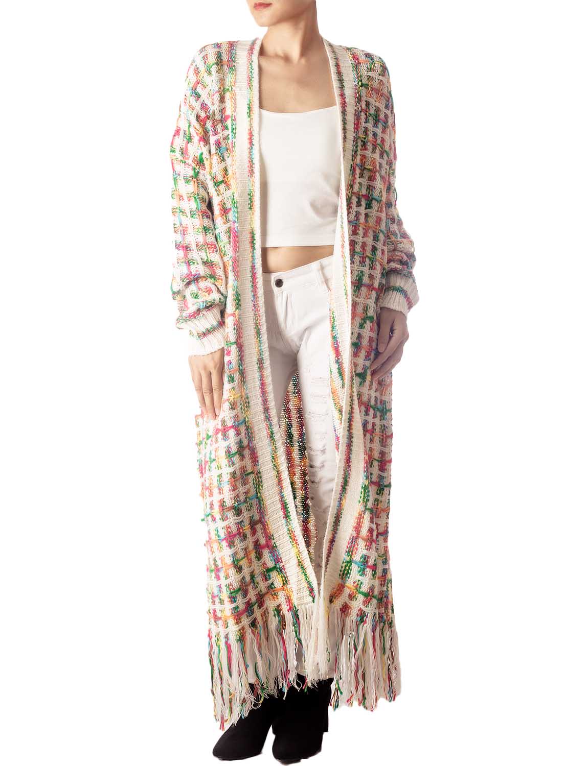 Women's Sweater Loose Oversized Casual Tassels Maxi Long Sleeve Cardigan