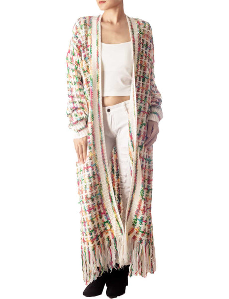 Women's Sweater Loose Oversized Casual Tassels Maxi Long Sleeve Cardigan