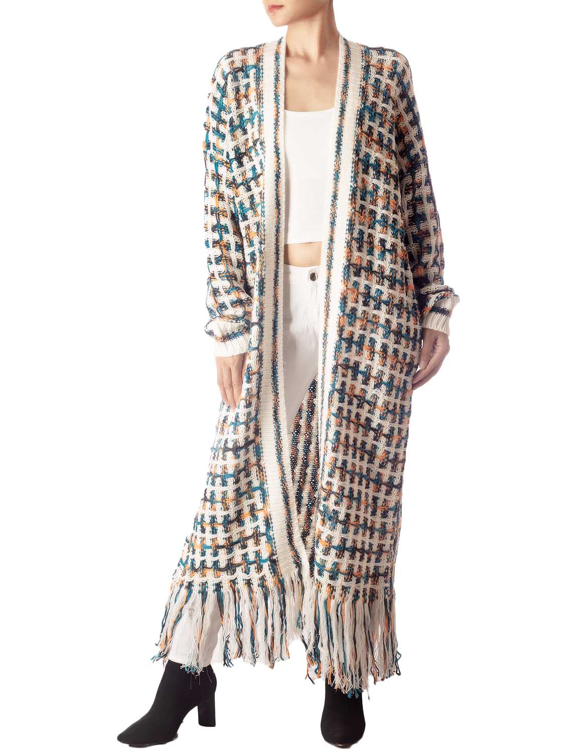 Women's Sweater Loose Oversized Casual Tassels Maxi Long Sleeve Cardigan