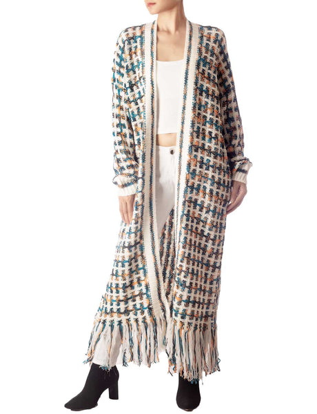Women's Sweater Loose Oversized Casual Tassels Maxi Long Sleeve Cardigan