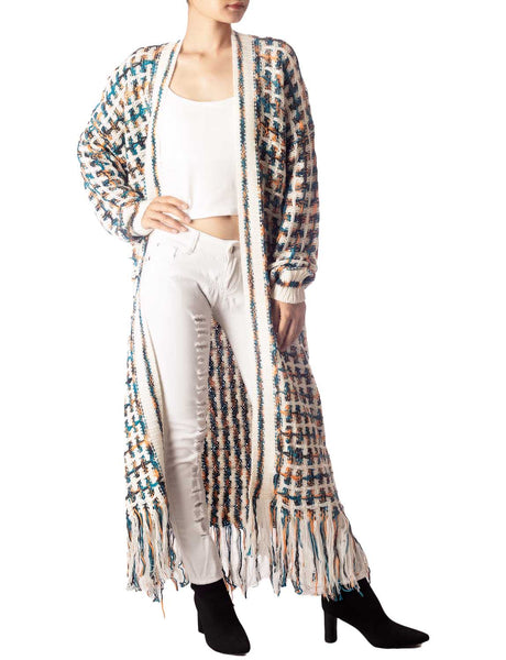 Women's Sweater Loose Oversized Casual Tassels Maxi Long Sleeve Cardigan
