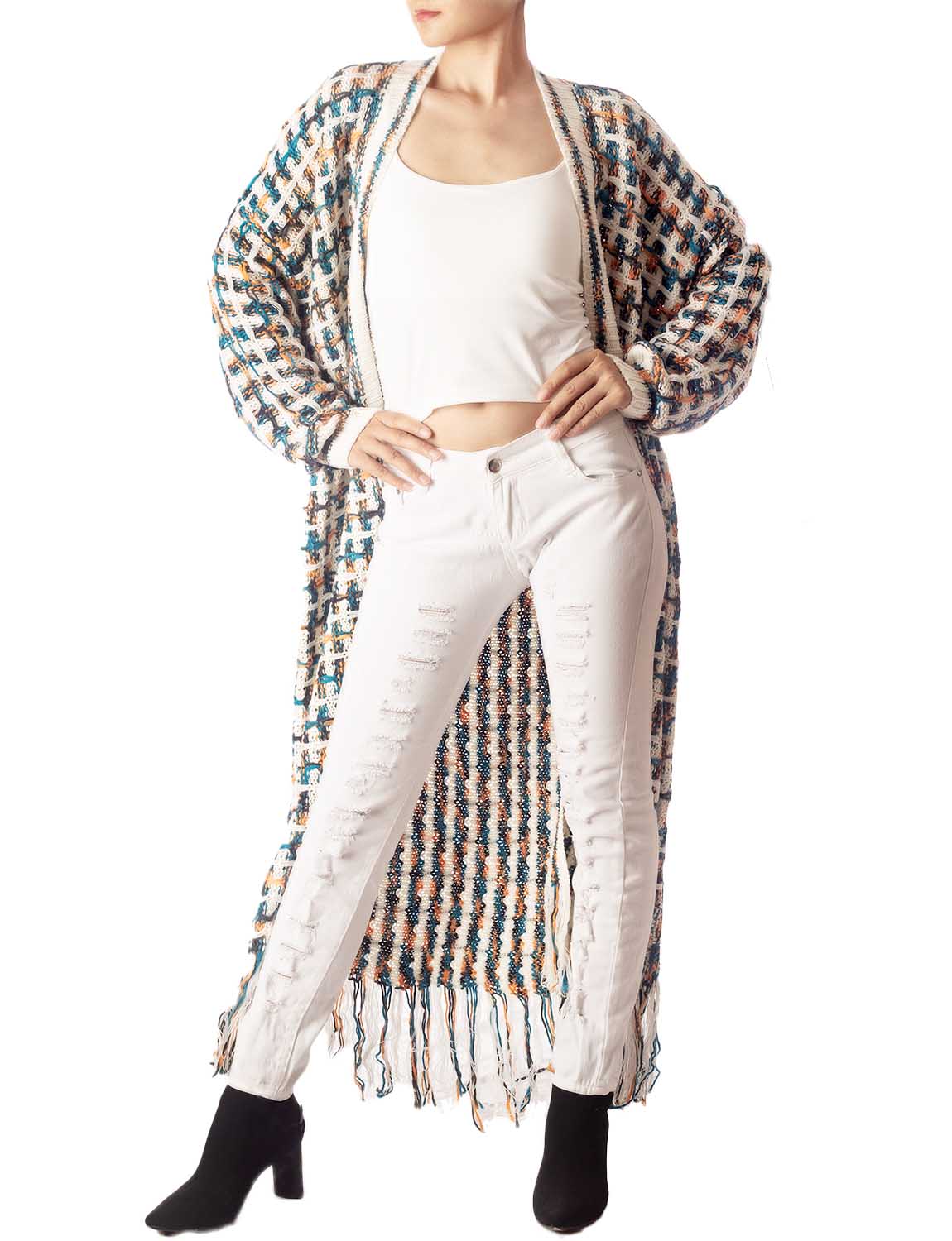 Women's Sweater Loose Oversized Casual Tassels Maxi Long Sleeve Cardigan