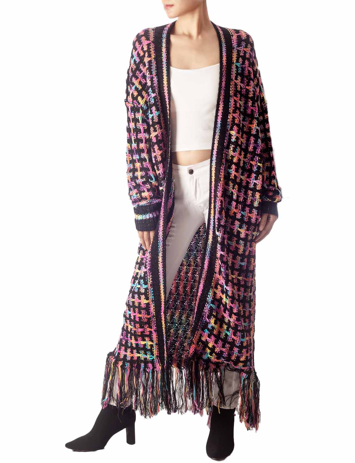 Women's Sweater Loose Oversized Casual Tassels Maxi Long Sleeve Cardigan