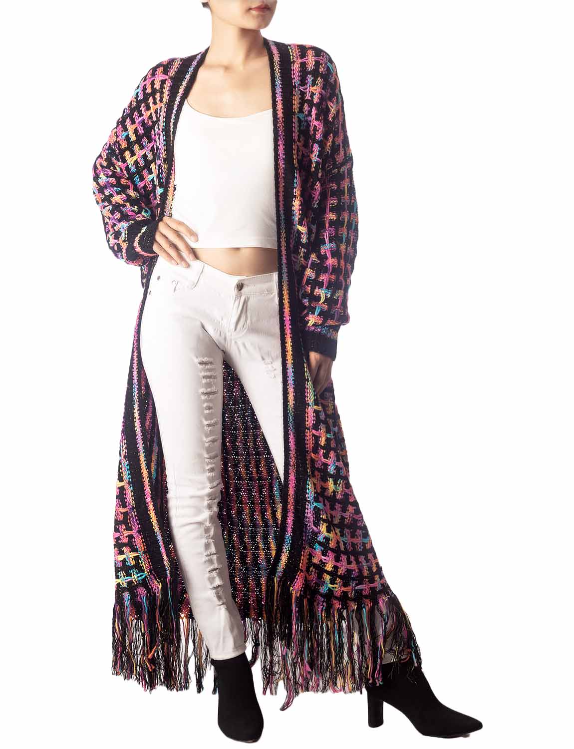 Women's Sweater Loose Oversized Casual Tassels Maxi Long Sleeve Cardigan