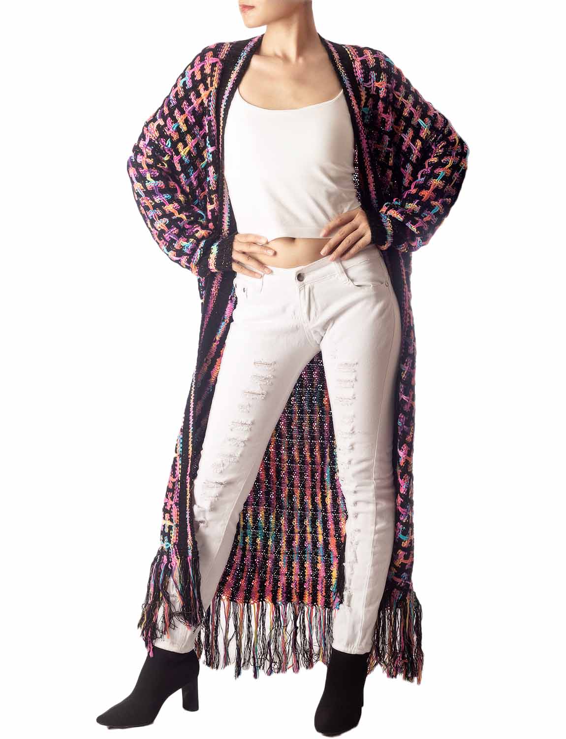 Women's Sweater Loose Oversized Casual Tassels Maxi Long Sleeve Cardigan