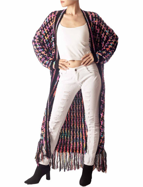 Women's Sweater Loose Oversized Casual Tassels Maxi Long Sleeve Cardigan