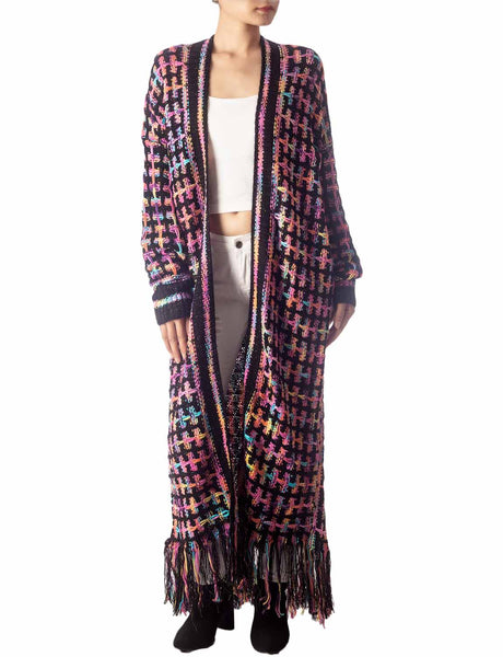 Women's Sweater Loose Oversized Casual Tassels Maxi Long Sleeve Cardigan
