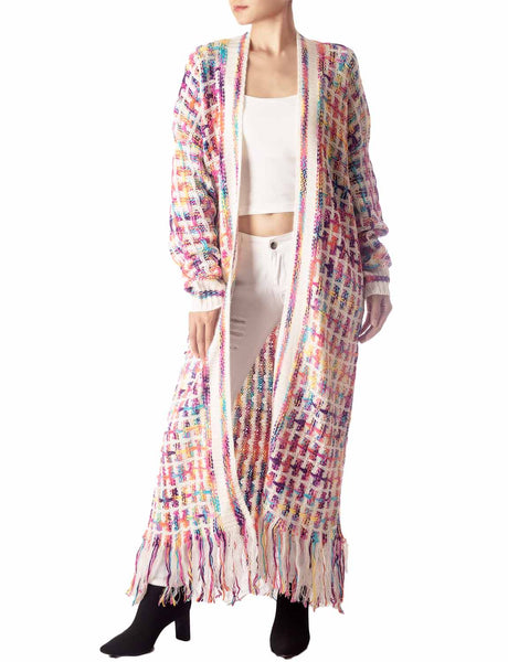 Women's Sweater Loose Oversized Casual Tassels Maxi Long Sleeve Cardigan