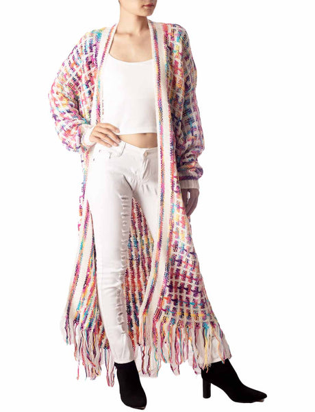 Women's Sweater Loose Oversized Casual Tassels Maxi Long Sleeve Cardigan