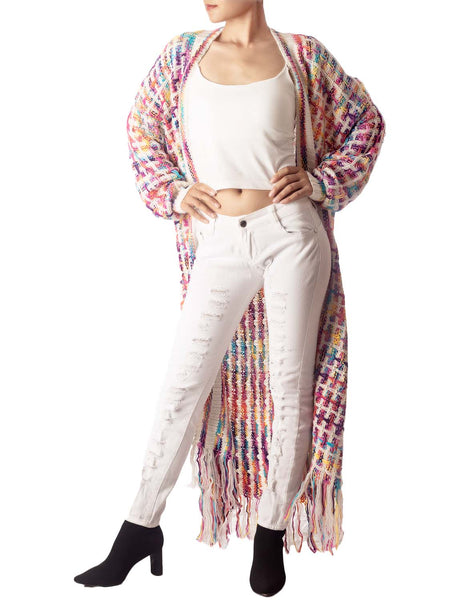 Women's Sweater Loose Oversized Casual Tassels Maxi Long Sleeve Cardigan