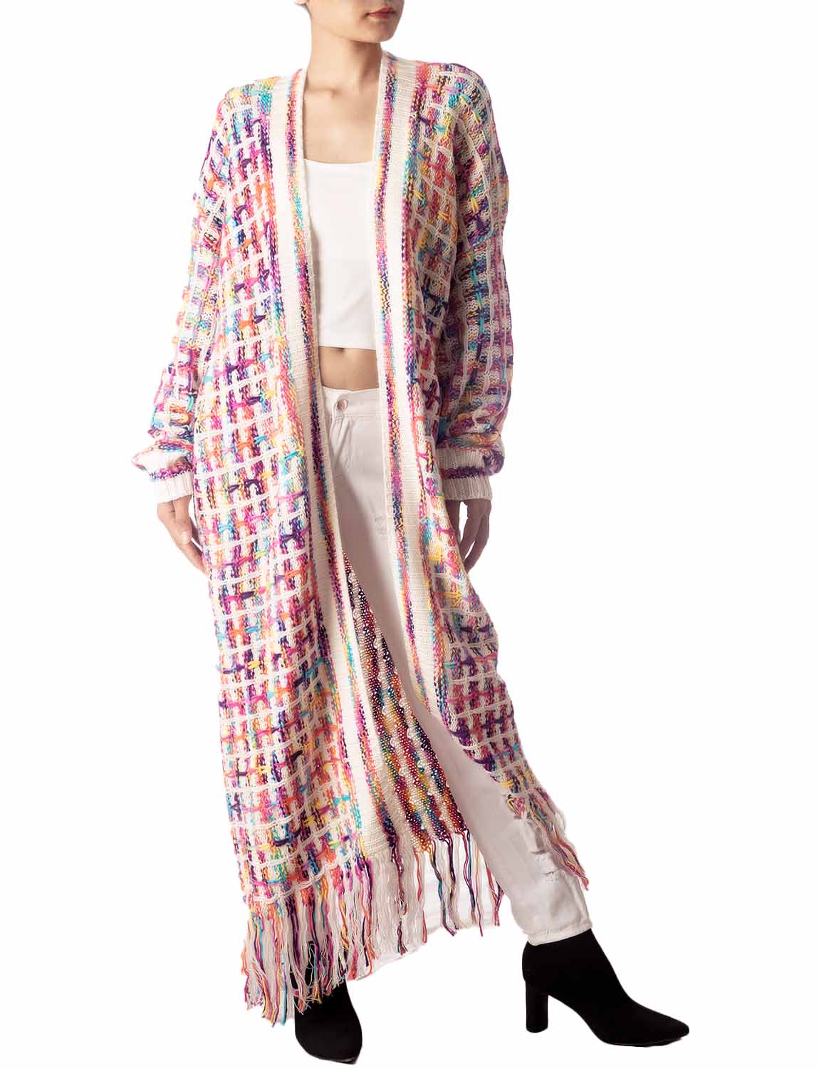 Women's Sweater Loose Oversized Casual Tassels Maxi Long Sleeve Cardigan