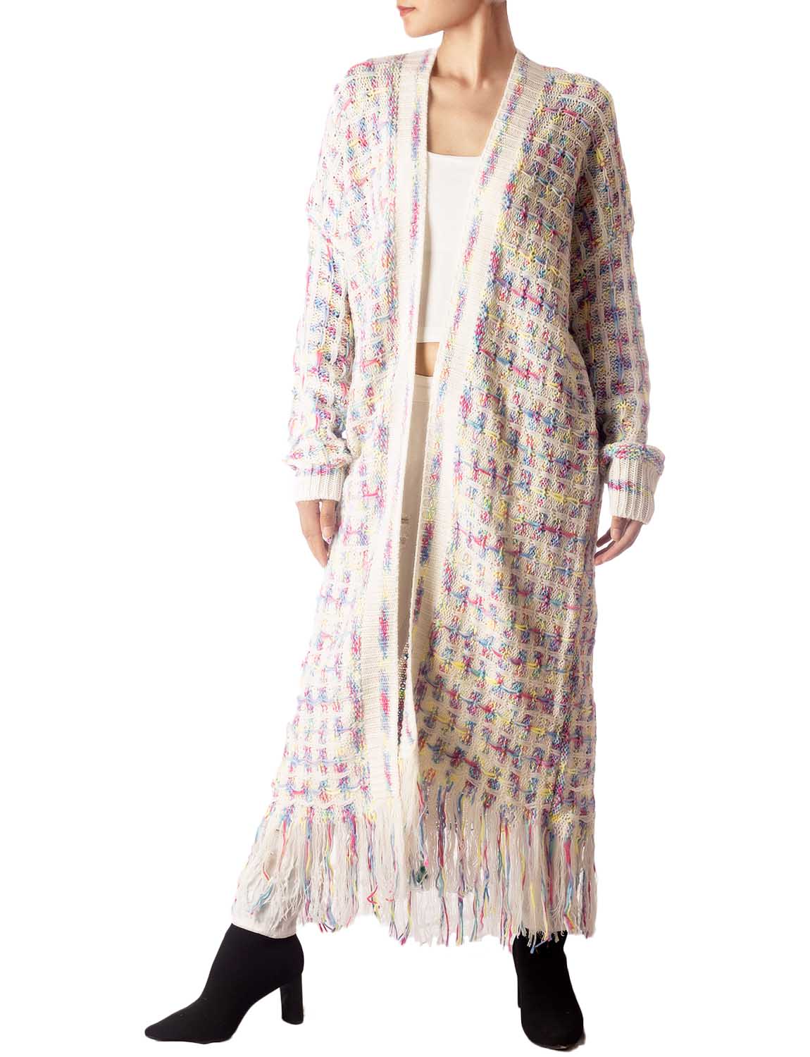 Women's Sweater Loose Oversized Casual Tassels Maxi Long Sleeve Cardigan