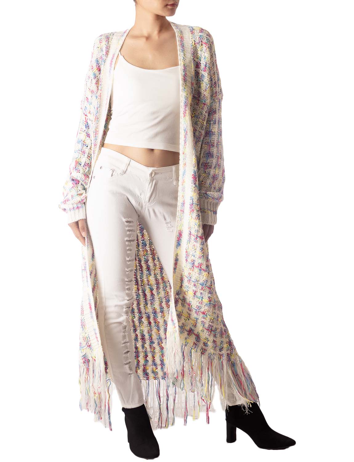 Women's Sweater Loose Oversized Casual Tassels Maxi Long Sleeve Cardigan