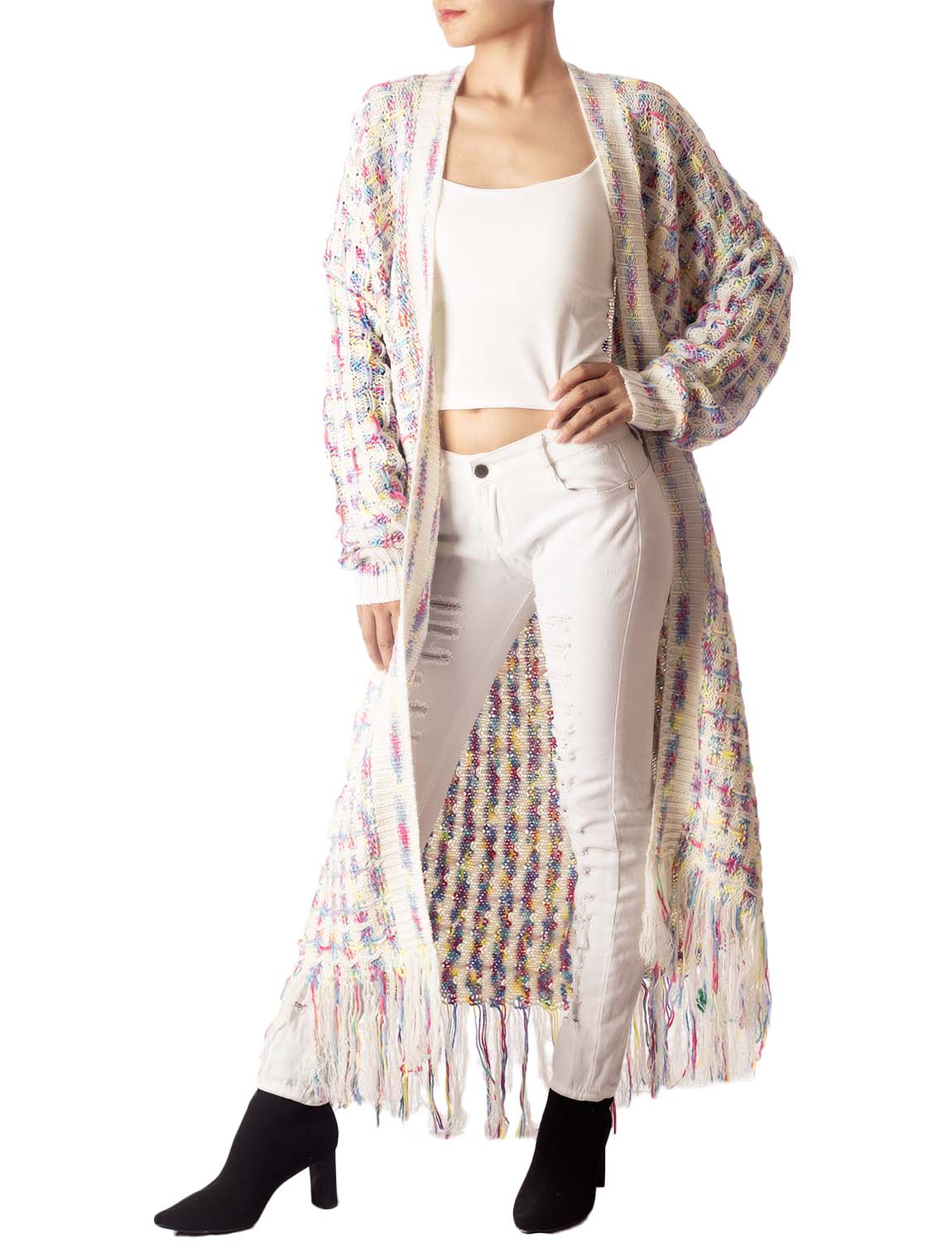 Women's Sweater Loose Oversized Casual Tassels Maxi Long Sleeve Cardigan