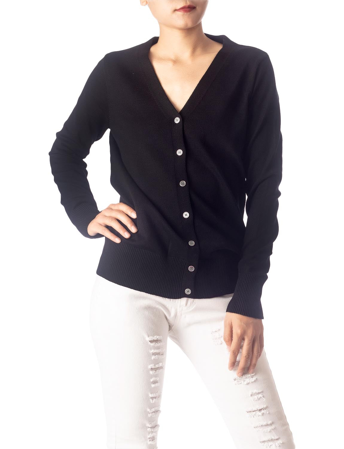 Women's Fashion Button V-neck Ladys Sweater Lightweight Cardigan