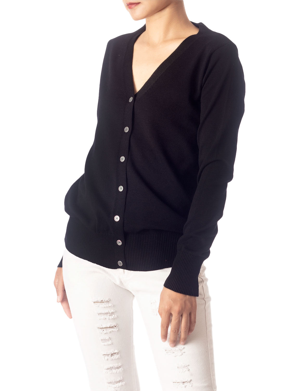 Women's Fashion Button V-neck Ladys Sweater Lightweight Cardigan