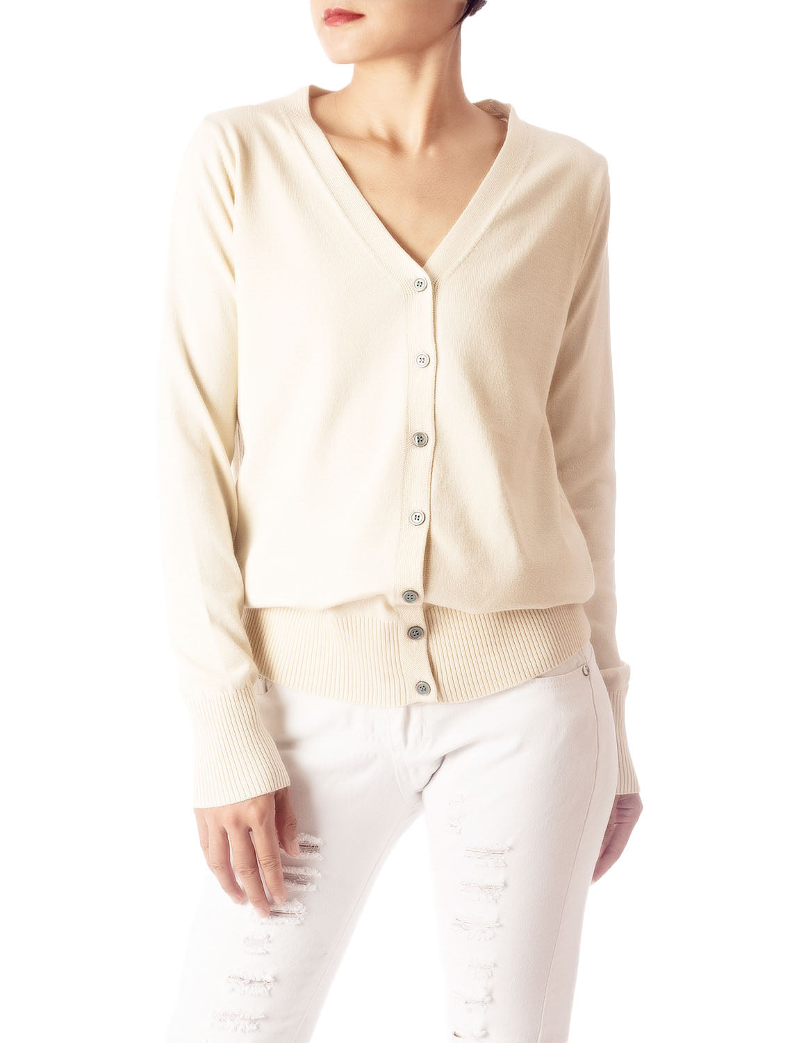 Women's Fashion Button V-neck Ladys Sweater Lightweight Cardigan