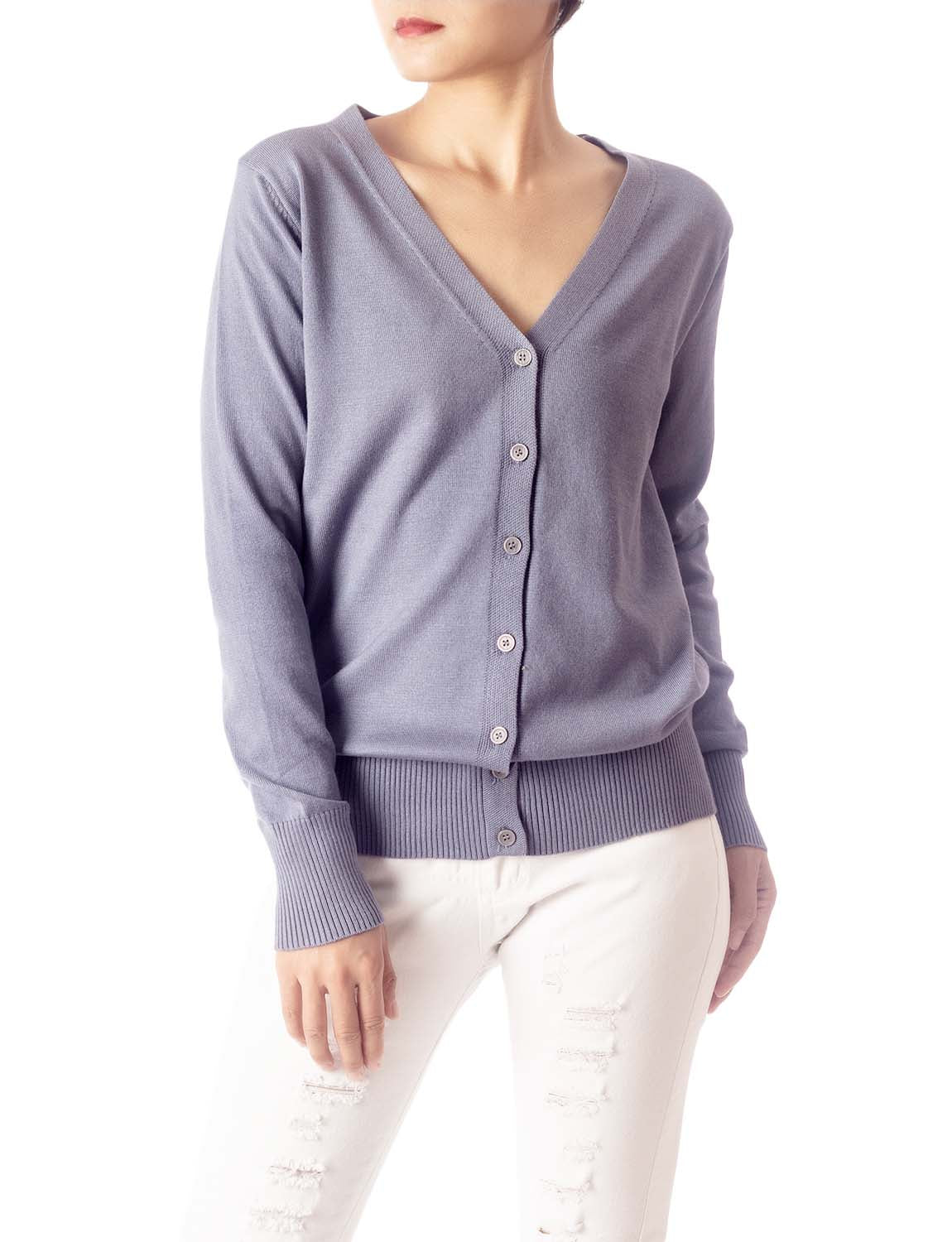 Women's Fashion Button V-neck Ladys Sweater Lightweight Cardigan