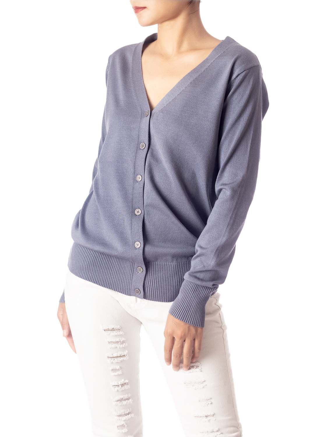 Women's Fashion Button V-neck Ladys Sweater Lightweight Cardigan