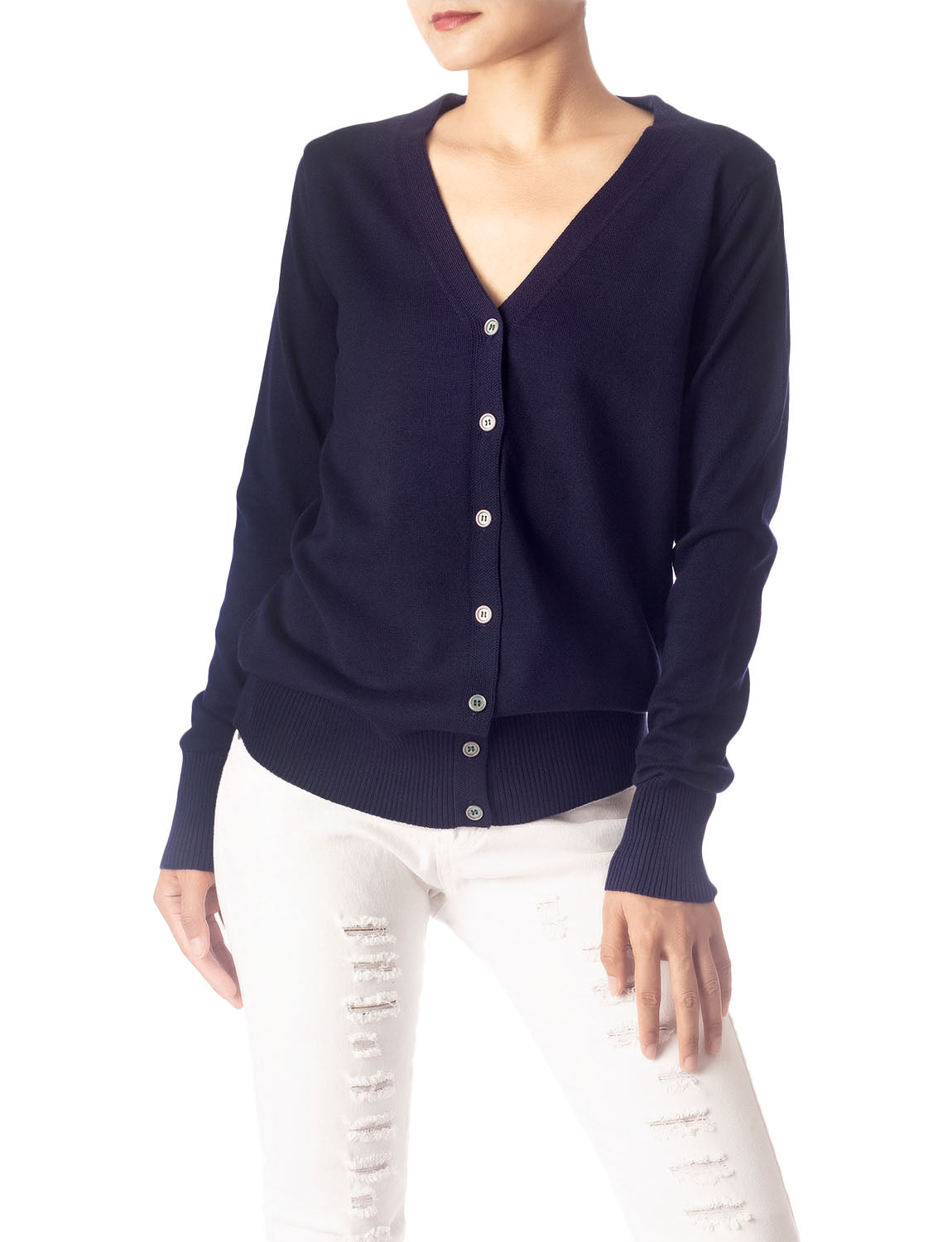 Women's Fashion Button V-neck Ladys Sweater Lightweight Cardigan