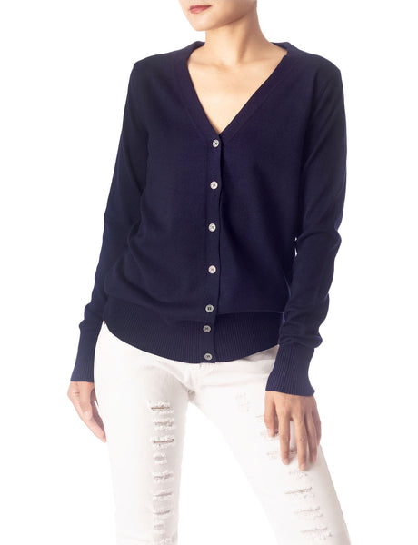 Women's Fashion Button V-neck Ladys Sweater Lightweight Cardigan