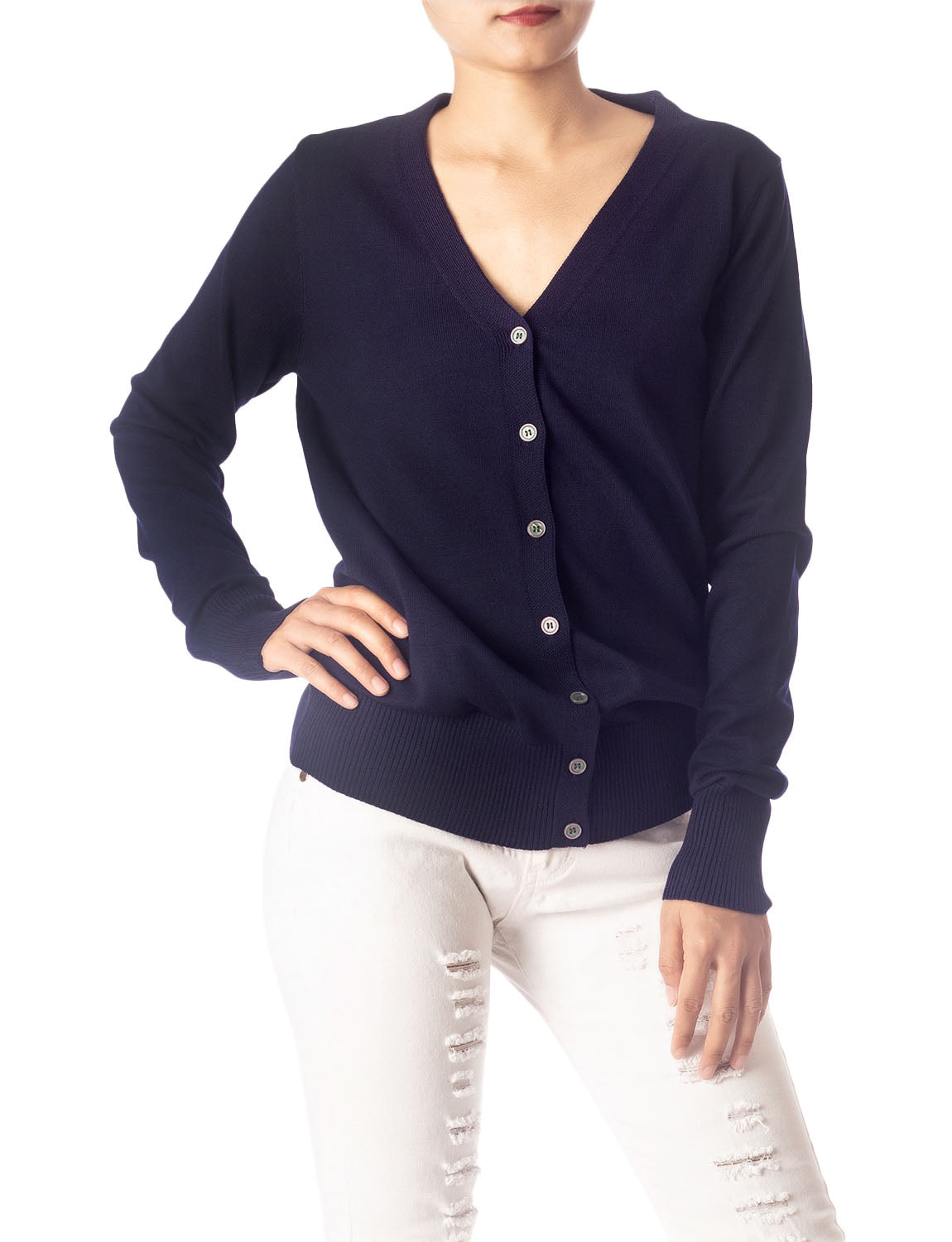 Women's Fashion Button V-neck Ladys Sweater Lightweight Cardigan