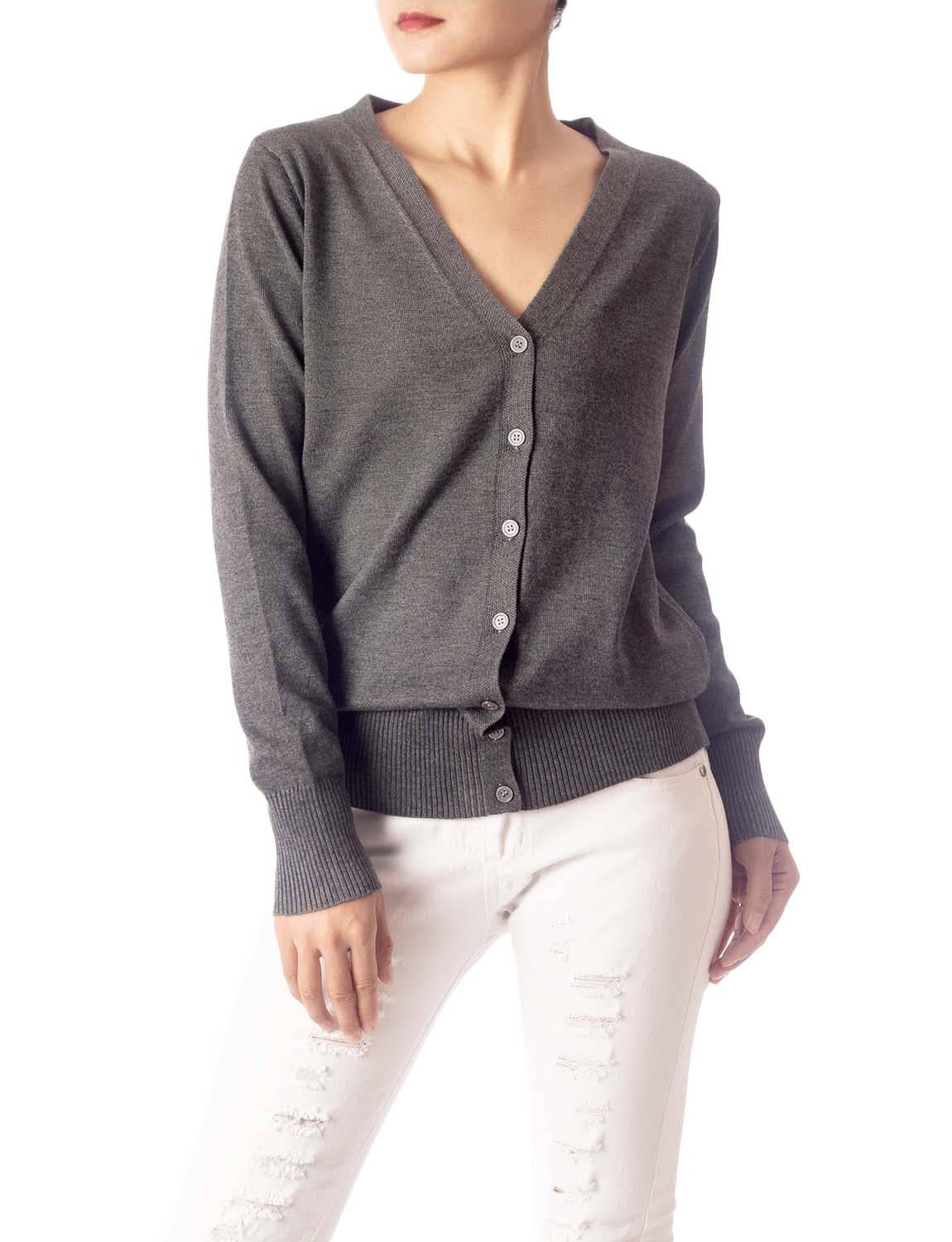Women's Fashion Button V-neck Ladys Sweater Lightweight Cardigan