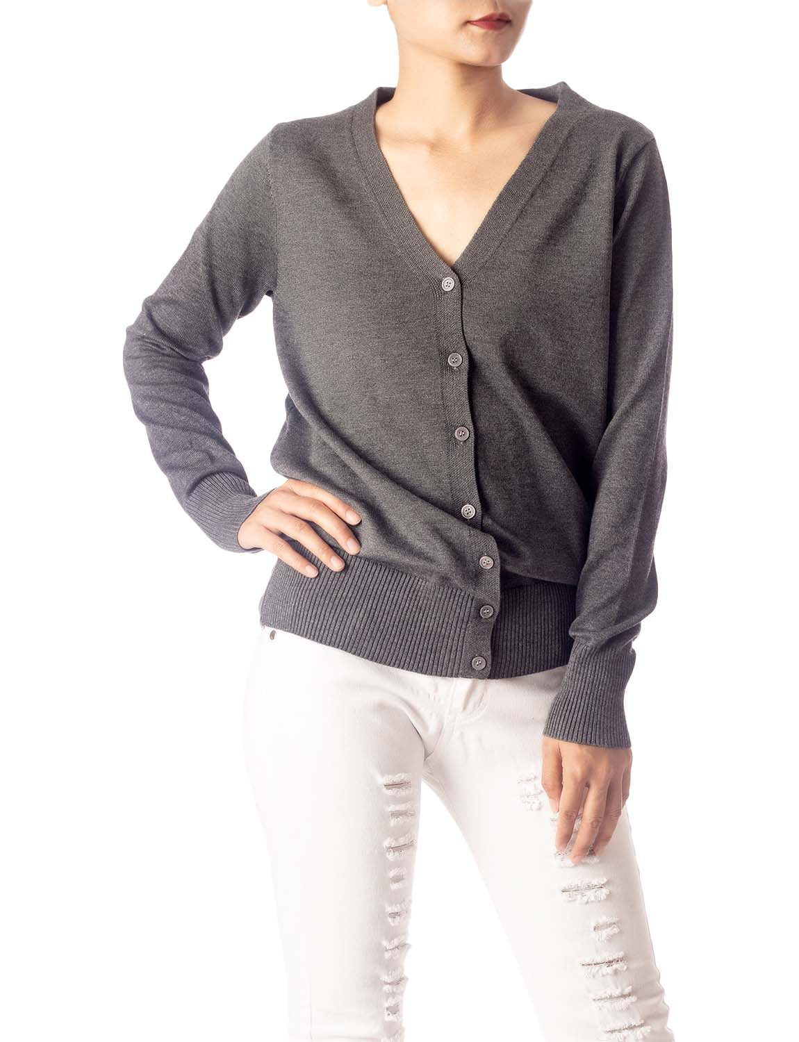 Women's Fashion Button V-neck Ladys Sweater Lightweight Cardigan