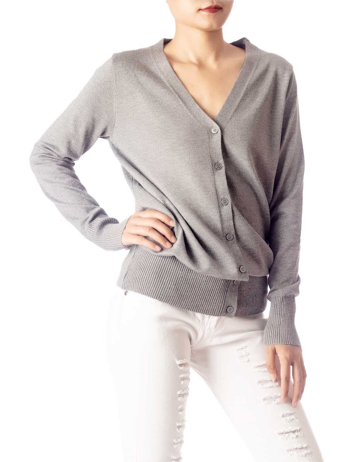 Women's Fashion Button V-neck Ladys Sweater Lightweight Cardigan