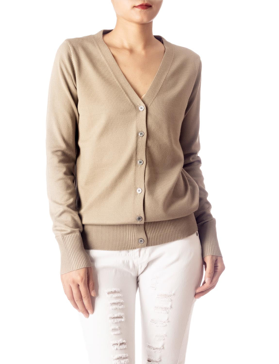 Women's Fashion Button V-neck Ladys Sweater Lightweight Cardigan