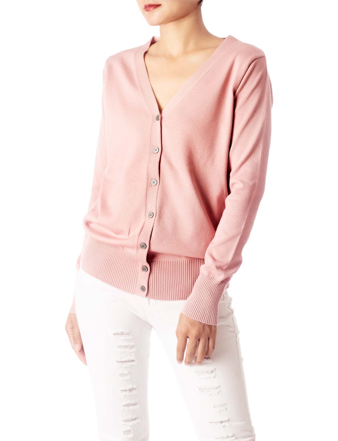 Women's Fashion Button V-neck Ladys Sweater Lightweight Cardigan