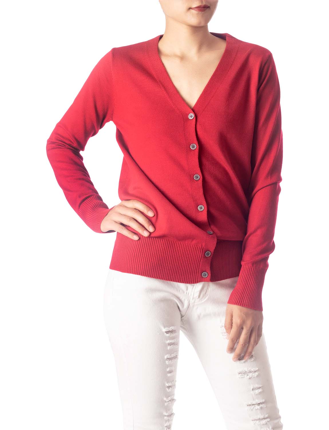 Women's Fashion Button V-neck Ladys Sweater Lightweight Cardigan