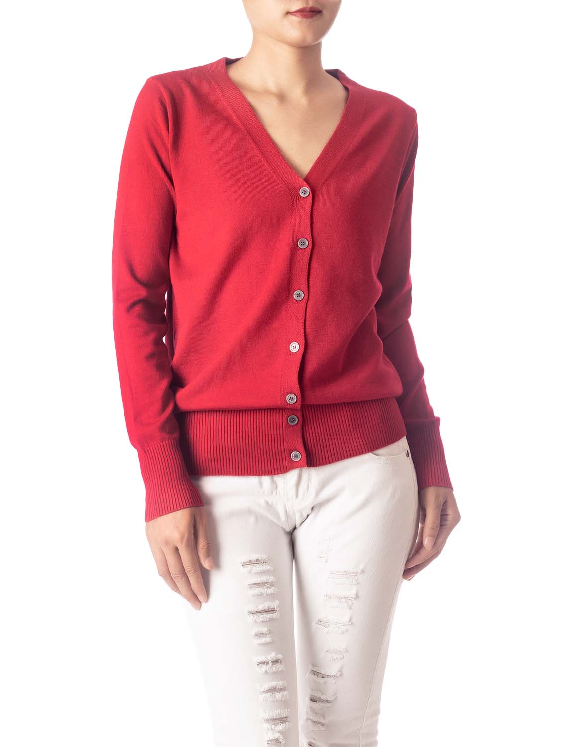 Women's Fashion Button V-neck Ladys Sweater Lightweight Cardigan