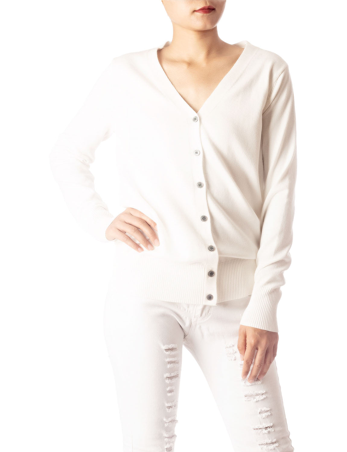 Women's Fashion Button V-neck Ladys Sweater Lightweight Cardigan