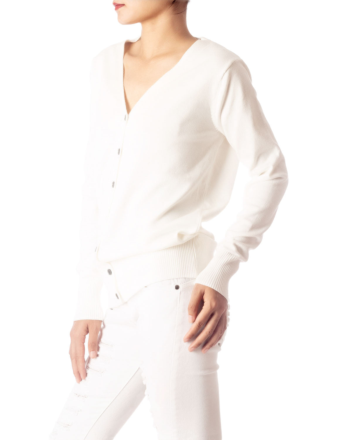 Women's Fashion Button V-neck Ladys Sweater Lightweight Cardigan