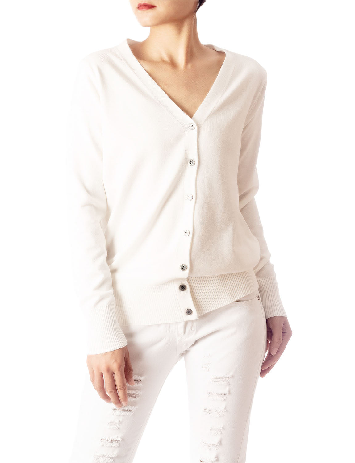 Women's Fashion Button V-neck Ladys Sweater Lightweight Cardigan