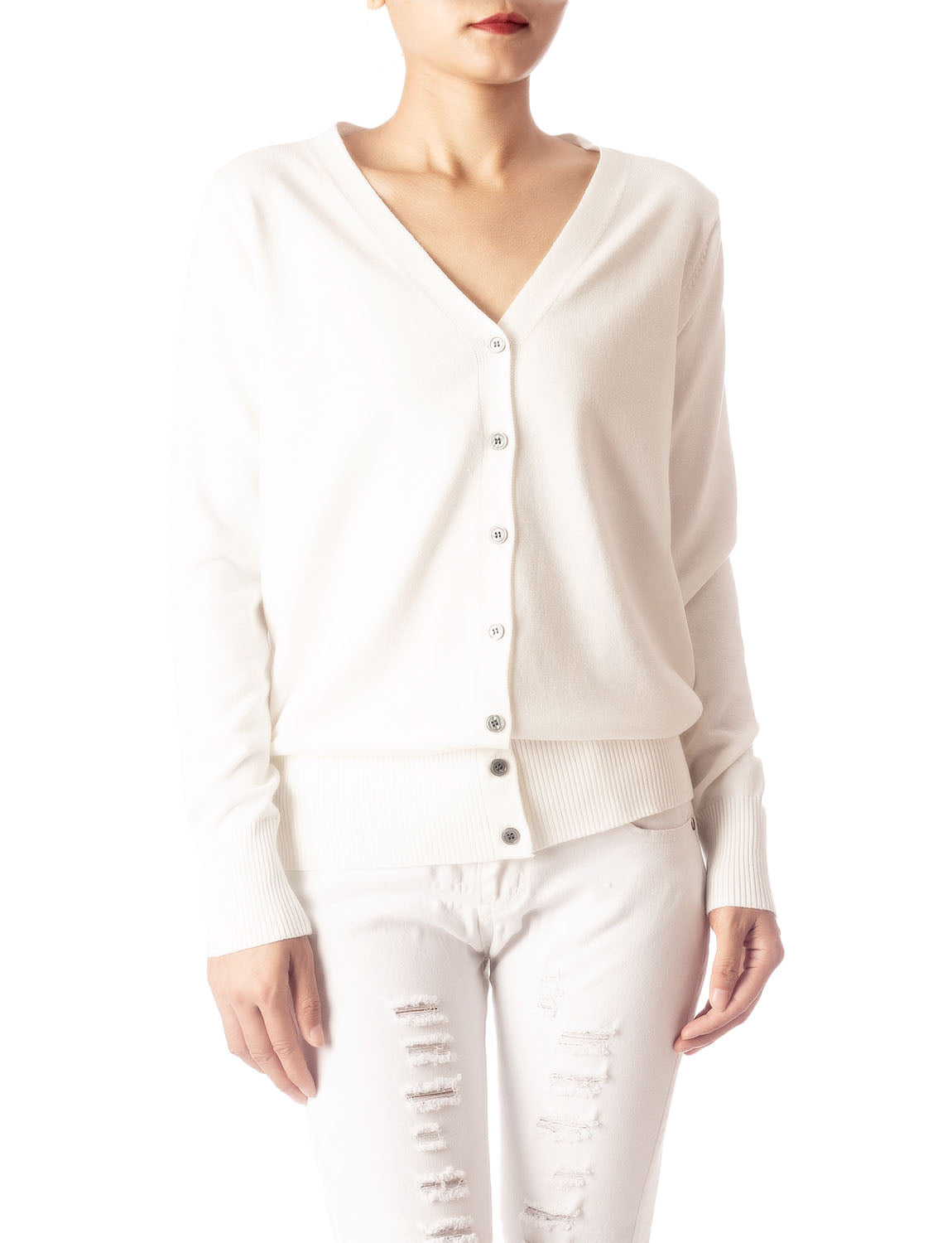 Women's Fashion Button V-neck Ladys Sweater Lightweight Cardigan