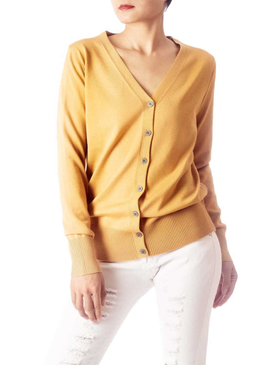 Women's Fashion Button V-neck Ladys Sweater Lightweight Cardigan