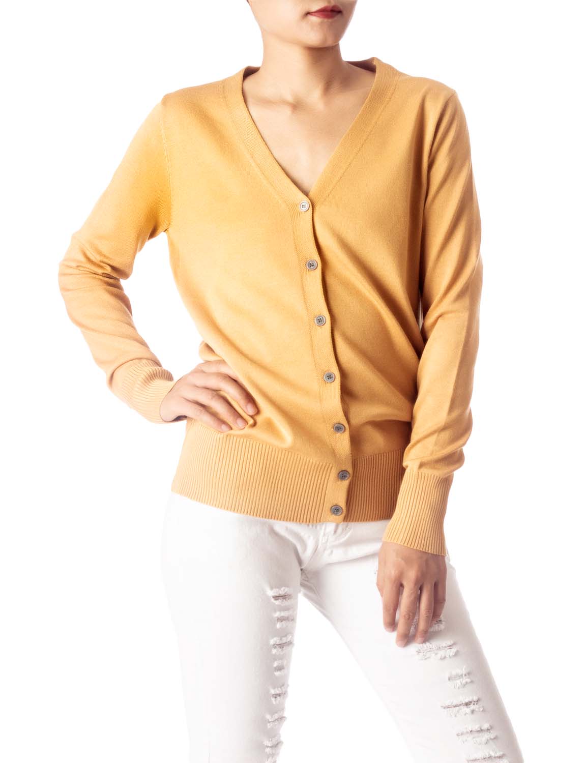 Women's Fashion Button V-neck Ladys Sweater Lightweight Cardigan