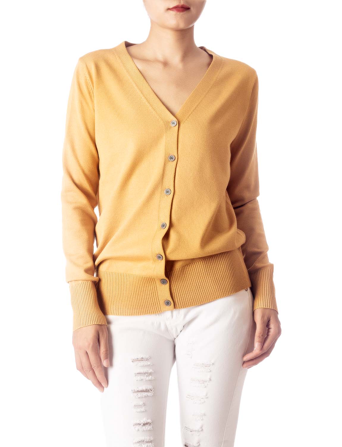 Women's Fashion Button V-neck Ladys Sweater Lightweight Cardigan