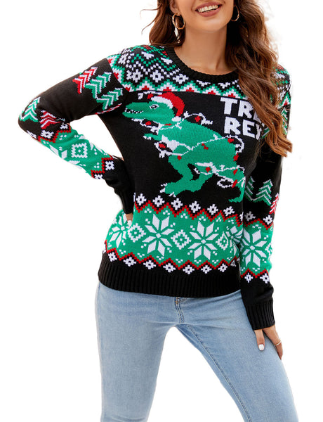 Women's Christmas Top Casual Cozy Long Sleeve Pullover Sweater