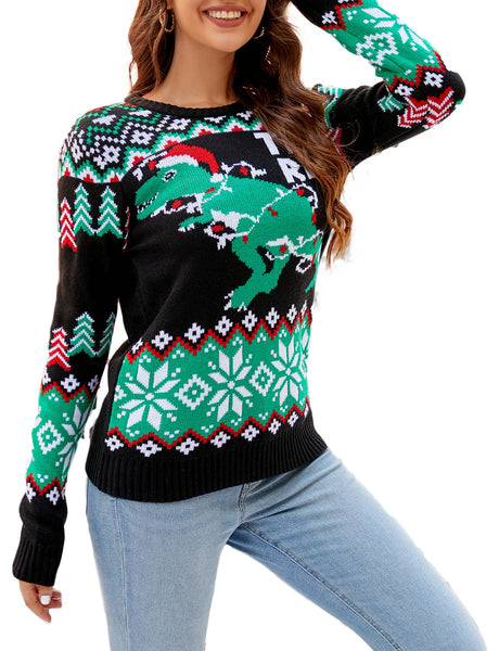 Women's Christmas Top Casual Cozy Long Sleeve Pullover Sweater