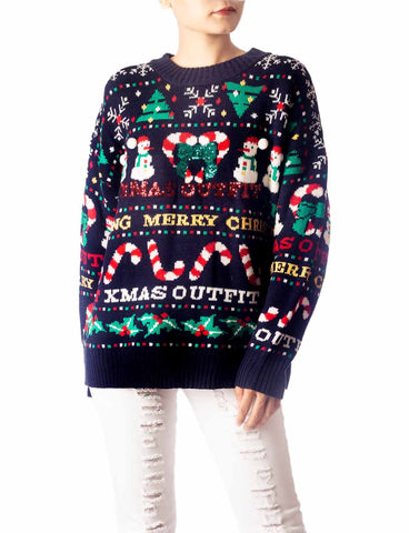 iB-iP Women's Christmas Casual Top Long Sleeve Cozy Pullover Sweater