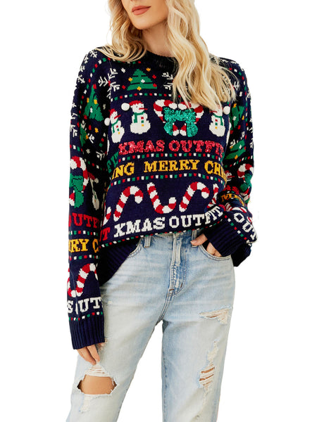 Women's Christmas Casual Top Long Sleeve Cozy Pullover Sweater