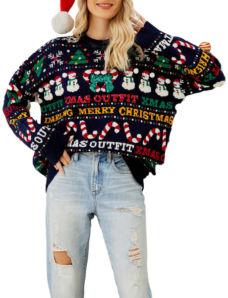 Women's Christmas Casual Top Long Sleeve Cozy Pullover Sweater
