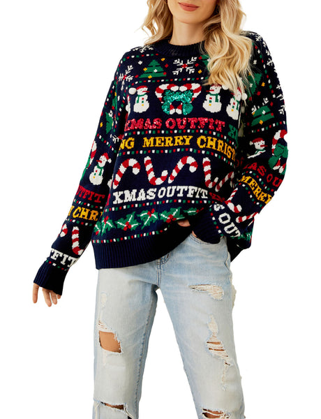 Women's Christmas Casual Top Long Sleeve Cozy Pullover Sweater