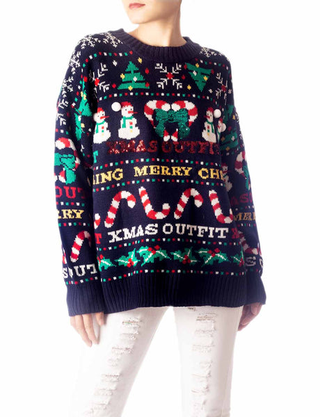 Women's Christmas Casual Top Long Sleeve Cozy Pullover Sweater