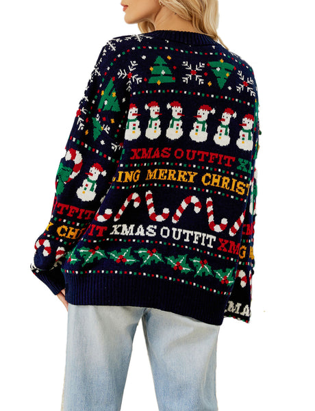 Women's Christmas Casual Top Long Sleeve Cozy Pullover Sweater